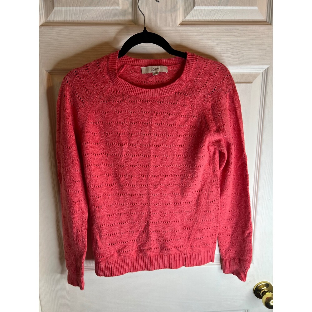 Loft NWOT women's wool blend pointelle knit sweater‎ size M dark coral